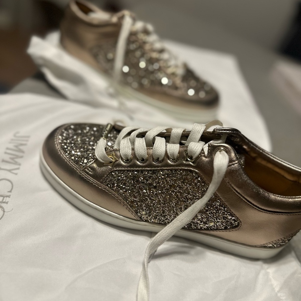 ❌ Sold ❌ Jimmy Choo Women's Glitter Sneakers - Gold and Silver